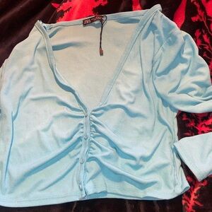 Zara Sky Blue Ruched Women's Blouse
